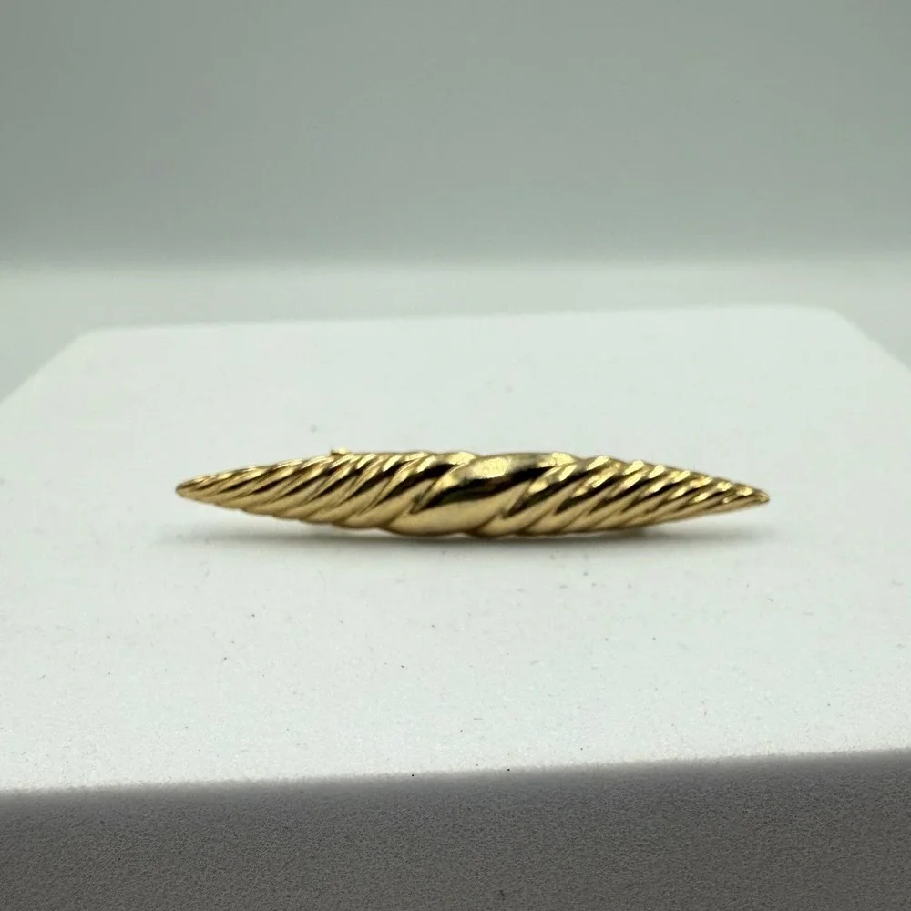 Vintage Gold Tone Textured Spiral Tapered Bar‎ Brooch Pin 2 Inch